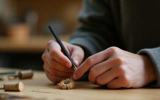 職人が手作業でお土産品を作る様子