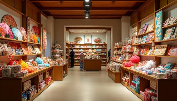 色とりどりの伝統土産が並ぶ店舗内の様子